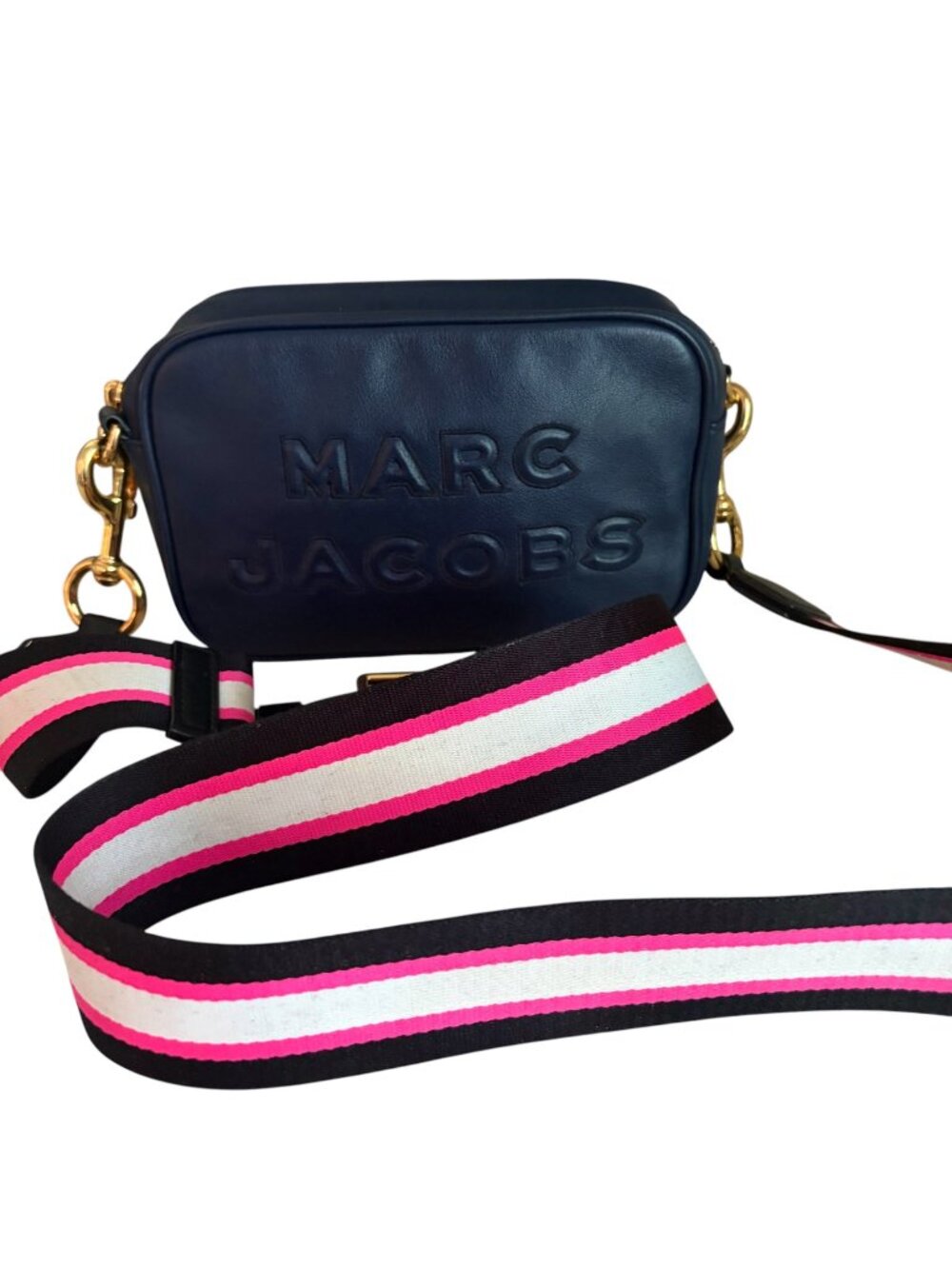 Marc Jacobs The Flash Leather Handbag Dark Navy Crossbody Camera - Picture 1 of 14